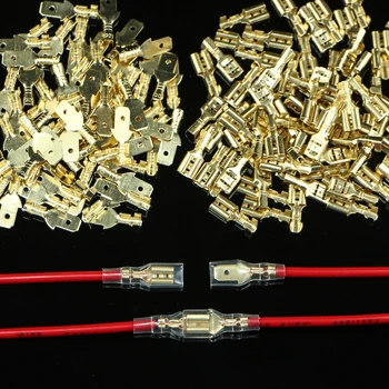 100 porų / 400pcs vyrų ir moterų vienodo užspaudimo terminalai su izoliacinės rankovės 2,8 mm 4.8 mm 6,3 mm Sidabro/aukso SpadeConnector