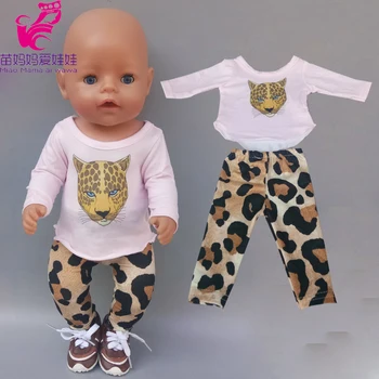 17 colių baby doll Leopardas spausdinti nustatyti 43cm naujas gimęs kūdikis lėlės 18 colių lėlės drabužiai kelnės