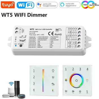 5in1 WT5 V5-L Tuya Wifi Smart LED Dimeris Valdytojas DC12V-24V RGB/BMT/RGBW/RGBCCT Šviesos Vairuotojo 2.4 G RF Sienos Touch Nuotolinis Jungiklis