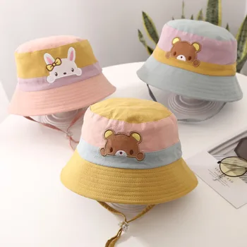Kūdikių Vasaros Rudens Saulė Skrybėlę Animacinių Filmų Bear Rabbit Kibirą Kepurės Mergaitėms, Berniukams, Vaikams, Lauko Panama Žvejo Kepurė