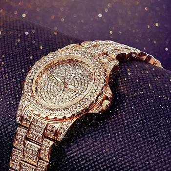 Naujas Relogio Žiūrėti Diamond Atsitiktinis Ponios Moterų Kvarco Aukso Žiūrėti Kristalų Prabangos Tendencija Laikrodis Reloj Mujer Moterų Laikrodis