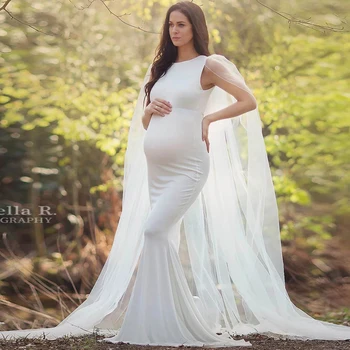Nėštumo Maxi Suknelė Fotografijos Prop Ilgos Baltos Suknelės Nėriniai + Apsiaustu Motinystės Suknelė Nėščiosios fotosesiją Prom Dress