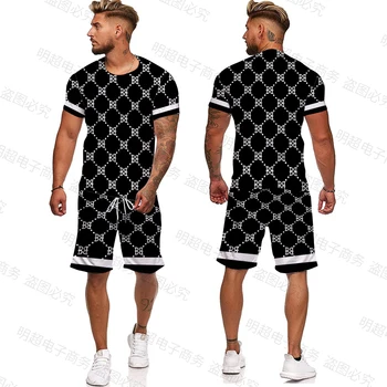 Prabanga 3D Spausdinimo Vyrų Tracksuit vyriškų Drabužių, Negabaritinių marškinėliai Šortai komplektus, Rinkinius, Streetswear Vyrų Marškinėlius Nustatyti Vasaros Paplūdimio