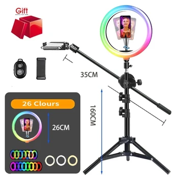 RGB Fotografijos Vaizdo Žiedas Šviesos Ratas Užpildyti Apšvietimo Kamera, Foto Studija Telefono Selfie Lempa Su Trikojis Stovas Boom Arm 
