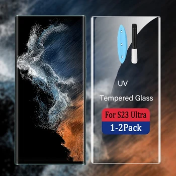 S23Ultra UV Grūdinto Stiklo Klijai Visiškai Padengti Screen Protector For Samsung Galaxy S23 Ultra pirštų Atspaudų Atrakinti Ekraną Stiklo Plėvelės