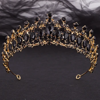 Spalvingas Black Crystal Bridal Crown galvos Apdangalai Karalienė Rožančiai Šalies Prom Vestuvių Suknelė, Plaukų Papuošalai, Nuotakos Priedai