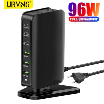 URVNS 96W 6-Port USB C Įkrovimo Stoties,Multiports su 3, USB-C+3, USB-A,Nešiojamų Greitas Įkroviklis Centru 