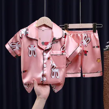Vaikų Mergaičių Mielas Animacinių Filmų Sleepwear Pink Rabbit Spausdinti Homewear Drabužių Rinkiniai 2022 Naujas Vasaros Plonas Vaikų Pižama Drabužių Rinkiniai