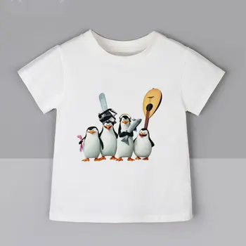 Vasaros Nauja Vaikų Drabužių Madagaskaro Pingvinai Berniukai Viršūnes Mielas Pingvinas Mergaičių T Shirts 0 Apykaklė Balta Mados Kawaii Kūdikių Viršų