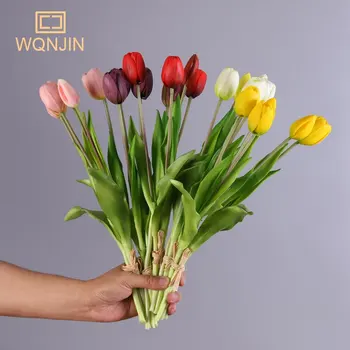 WQNJIN Naujas Produktas, 5 Ryšulius iš Minkšto Silikono Jaustis Tulpių Modeliavimas Gėlių Darbastalio Apdaila Modeliavimas 5 Tulpių Puokštės