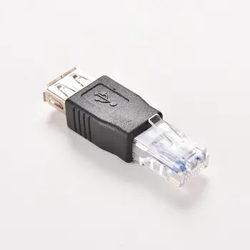 ČIURKŠLĖS PC Kristalų Galvos RJ45 Male į USB 2.0 AF Moterų Adapteris Jungtis, Nešiojamas kompiuteris LAN Tinklo Kabelis Ethernet Converter Plug