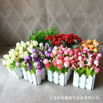 1 Set 16cm Medinės Tvoros Vaza + Gėlės, Rožių Ir Ramunėlių Dirbtinių Gėlių Nustatyti Šilko Gėlės Namų Puošybai Gimtadienio Dovana