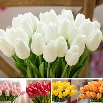 1 Vnt Suklastotas Baltos Tulpės Šilko Tulpių Dirbtinės Gėlės Tulpės Namų Puošybai Daug Dirbtinių Gėlių Tulpių Puokštės