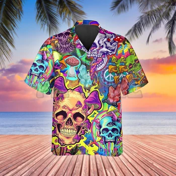 2022 Kaukolė Havajų Marškinėliai Vyrams 3d Visi Per Atspausdintas Gatvės Trumpas Rankovės Viršuje Europos Dydį Prarasti Harajuku Atsitiktinis Marškinėliai Vyrams Unisex