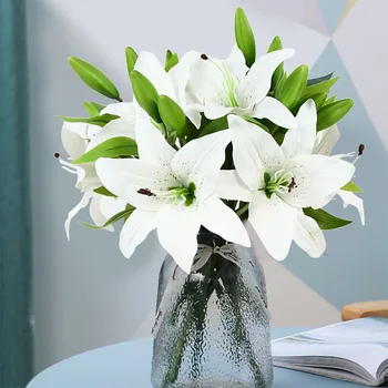 5vnt Balta Lelija Dirbtinių Gėlių Su Bud Vestuvių Gėlių Puokštė Padirbtų Augalų, Už Namo Kambarį Dekoro Gimtadienio Ornamentu