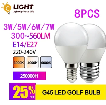 8pcs LED Mini lempa G45 E14 E27 AC220V 240V 3W-7W itin didelio šviesos efektyvumas stroboskopinio virtuvės būsto žemyn lempos