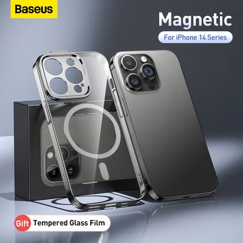 Baseus Magnetinio Telefono dėklas skirtas iPhone 14/14 pro/14 pro max 2022 Nauja Skaidri mobiliųjų Telefonų Apsaugoti Atveju su Grūdinto Stiklo Plėvelės