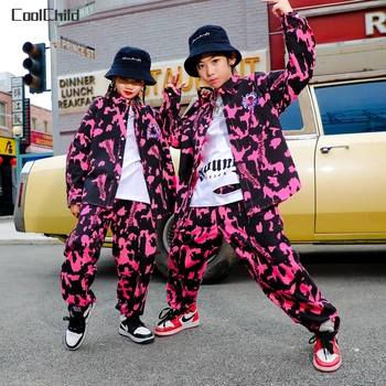 Berniukai Hip-Hop Leopard Marškinėliai Poilsiu Mergaitėms, Rausvos Spalvos, Gatvės Šokių Kelnes Streetwear Drabužių Rinkiniai Vaikams Džiazo Komplektus Vaikas Etape Kostiumai