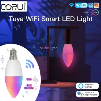 CORUI WIFI E14 LED Lemputės, Žvakės Spalva Patalpų Muzika Lemputės RGB CW Valdiklio Apšvietimas Pritemdomi Smart Lempos Alexa 