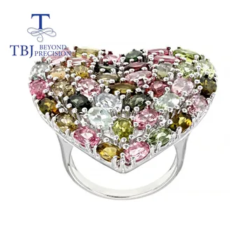 Didelės širdies gamtos 9ct turmalinas brangakmenio žiedas brazilija spalvinga bauda papuošalai 925 sterlingas sidabro moterų graži dovana tbj