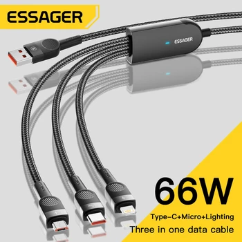 Essager 6A 66W 3 in 1 USB C Tipo Kabelio 