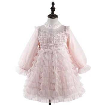 kūdikių pavasario suknelė sluoksniuotos žibintų rankovės mergaitės nėrinių kūdikio gimtadienio Princesė Dress vaikus, drabužiai, 4-9y mergina drabužiai