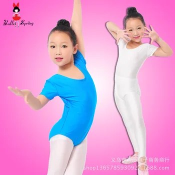 Mergaičių Baleto Bodysuit Vaikų Mėlyna Balta Šokių Leotard Trumpas Rankovėmis Dėvėti Gimnastika