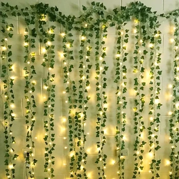 Modeliavimo Žalias Lapas Rotango String Žibintai LED Vario Viela, Žibintai Klevo Lapų Vijoklis Ivy Sodo Puošmena String Žibintai