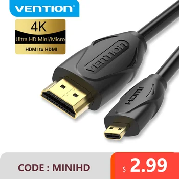 Paj Micro HDMI į HDMI Kabelis 4K Mini HDMI Male Vyrų Laidą GoPro 