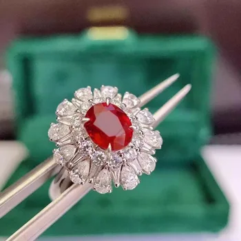 Prabangių Gėlių Ruby Moissanite Pažadas žiedas 925 Sterlingas sidabro Dalyvavimas Vestuvių Juostoje Žiedai, moterų Nuotakos Piršto Papuošalai