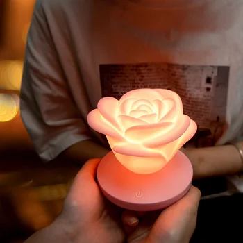 Rose Naktį Šviesos USB Atmosfera Mažas Stalo Lempa Kūrybos Minkšta Šviesa Šilta Širdžiai Miela Lovos Miega Pora Atmosfera Lempos