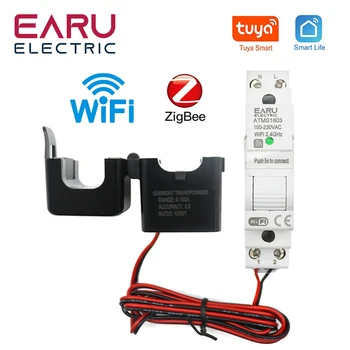 Tuya Smart WiFi /Zigbee KWH Elektros energijos Skaitiklis Din Bėgelio vienfaziai 110V AC 240V 50A 63A CT AC Metrų App Realiuoju Laiku Stebėti Energijos