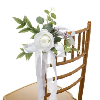 Vestuvių Kėdžių puošyba Dirbtinių Gėlių kompozicijų vestuvėms Kėdės Nugaros Eilėje Pew puošyba