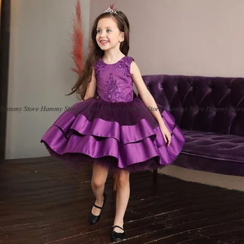 Yipeisha Purple Flower Girl Dress Gimtadienio Suknelė Bamblys Tutu Sukneles O Kaklo, Rankovių Sluoksniuotos Vaikų Pirmosios Komunijos Suknelė